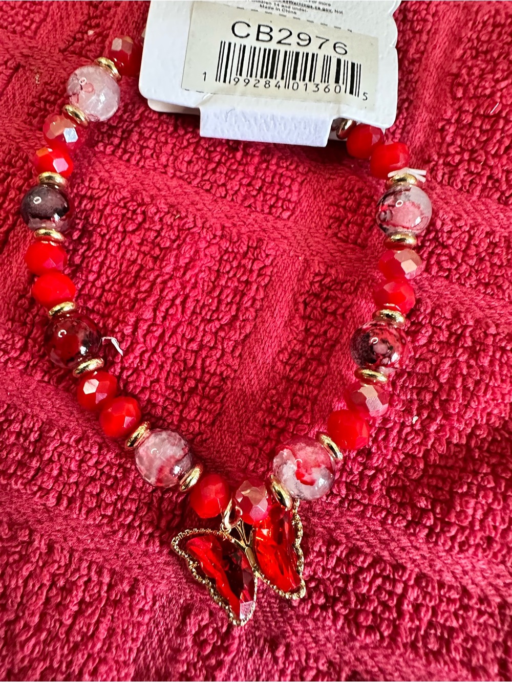 Red Beaded Heart Charm bracelet -